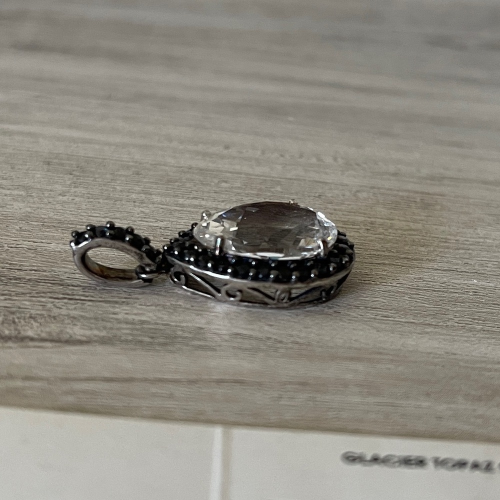 Elegant Topaz Blue Sapphire and Silver Teardrop Pendant - Picture 5 of 5